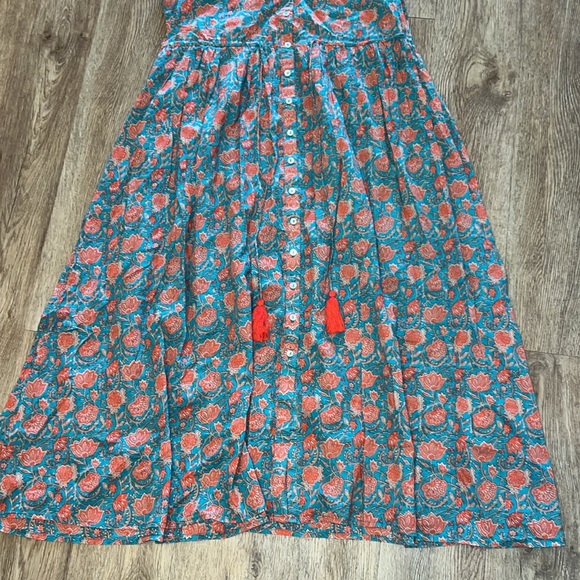 Turquoise Vines Amelia Sleeveless Shirt Dress with Cinch Waist Size Mediumm - Picture 7 of 13